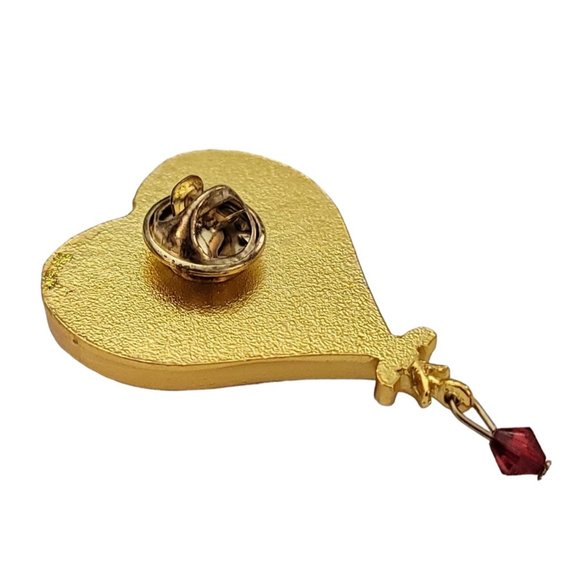 Gold Tone Red Glass Heart Crystal Dangle Lapel Scatter Pin K869 - Picture 4 of 7